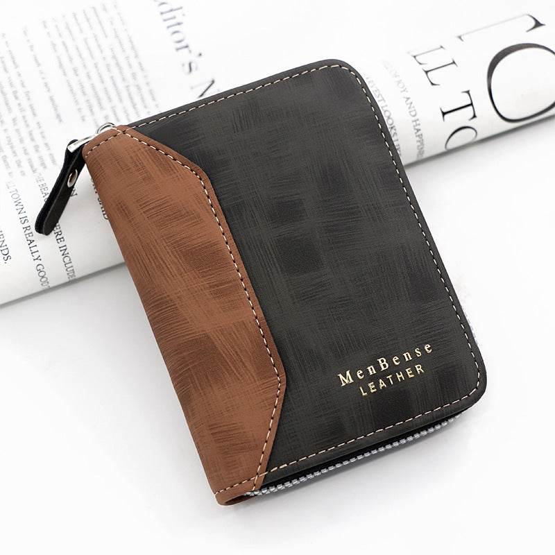 Men’s Frosted Leather Short Chain Wallet – Vertical Coin Purse & Card Holder - grabzbags.com