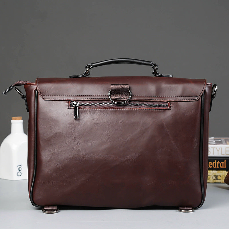 Men’s PU Leather Business Briefcase – Slim Office Bag for Laptop & Documents, Coffee Color
