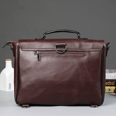 Men’s PU Leather Business Briefcase – Slim Office Bag for Laptop & Documents, Coffee Color