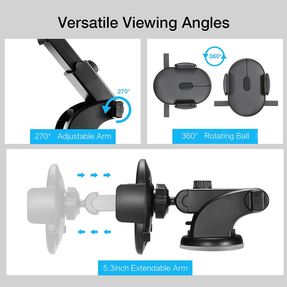 Car Phone Holder – Long Rod Telescopic Dashboard Mount with Suction Cup