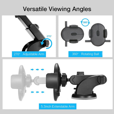 Car Phone Holder – Long Rod Telescopic Dashboard Mount with Suction Cup