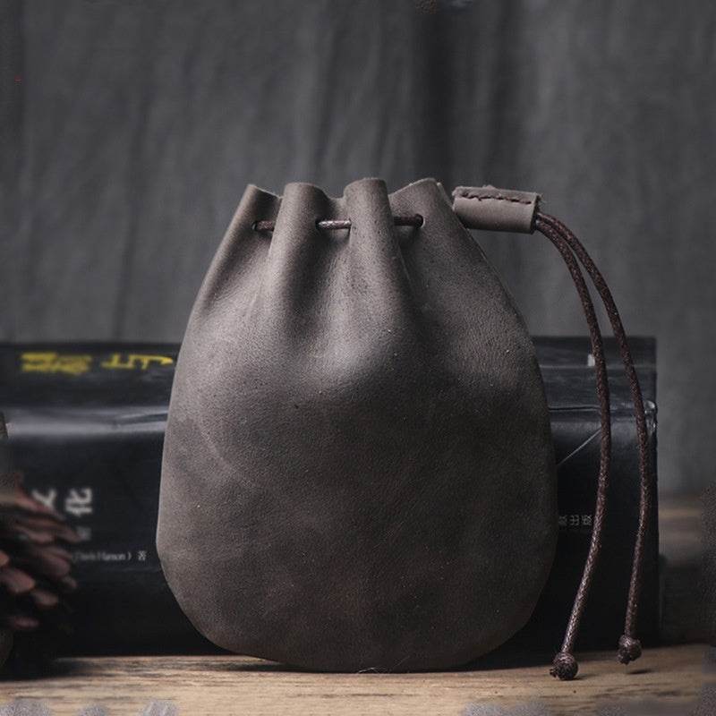 Vintage Cowhide Drawstring Wallet – Genuine Leather Pouch-Style Coin Purse - grabzbags.com