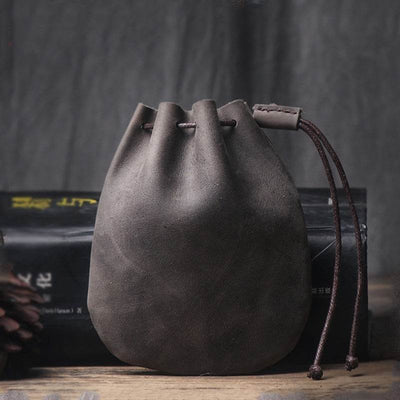 Vintage Cowhide Drawstring Wallet – Genuine Leather Pouch-Style Coin Purse - grabzbags.com