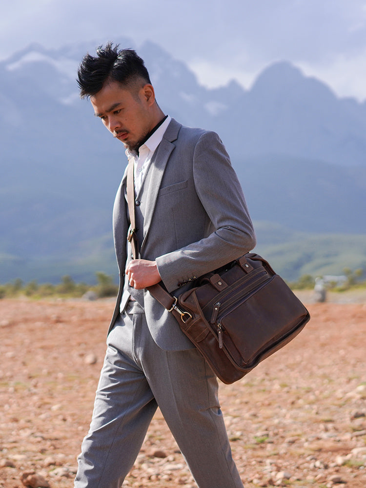 Men’s Vintage Leather Laptop Briefcase – Cowhide Crossbody Bag