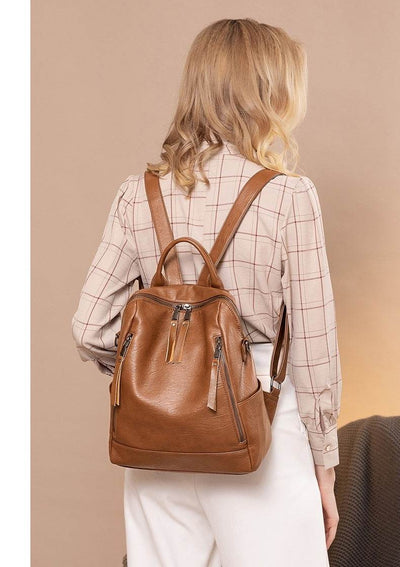 Women’s Minimalist Leather Backpack – Stylish & Versatile Casual Bag - grabzbags.com