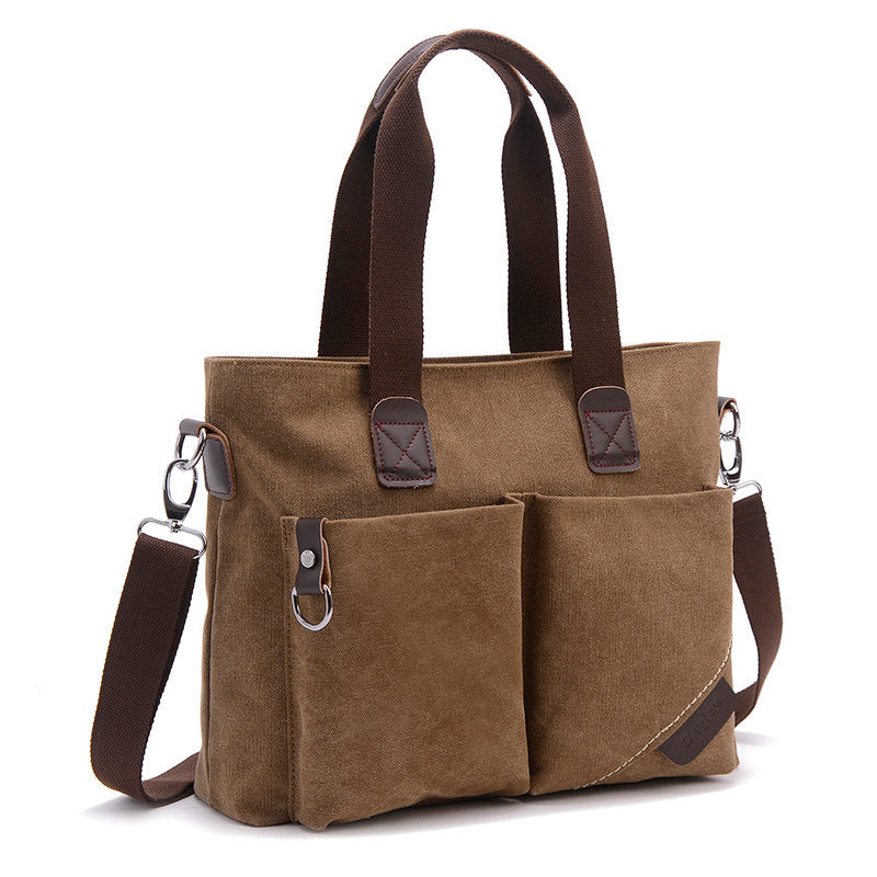 Men’s Canvas Portable Briefcase – 17-Inch Laptop Handbag with Large Capacity (20–35L) for Business & Travel