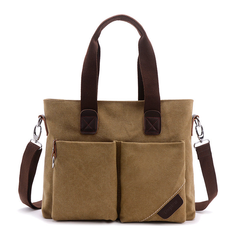 Men’s Canvas Portable Briefcase – 17-Inch Laptop Handbag with Large Capacity (20–35L) for Business & Travel