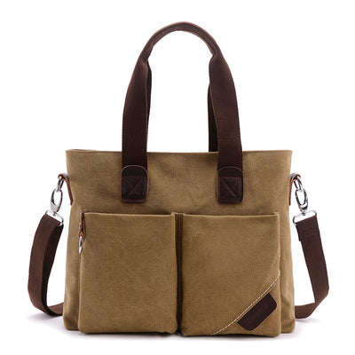 Men’s Canvas Portable Briefcase – 17-Inch Laptop Handbag with Large Capacity (20–35L) for Business & Travel