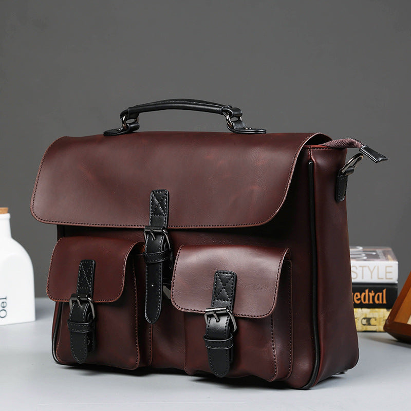 Men’s PU Leather Business Briefcase – Slim Office Bag for Laptop & Documents, Coffee Color