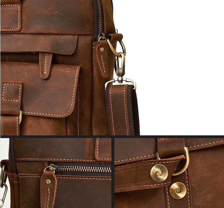 Men’s Genuine Leather Business Briefcase – Retro Cowhide Laptop Bag (Fits 15.6-Inch) with Crossbody Strap - grabzbags.com