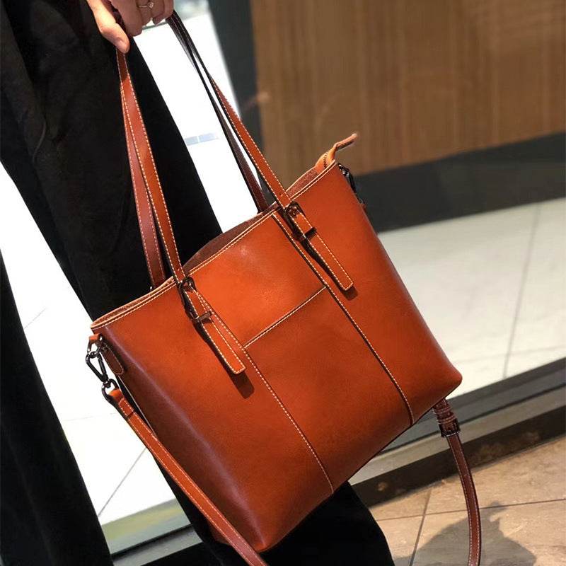 Women’s Genuine Leather Shoulder Bag – Retro Large-Capacity Fashion Tote - grabzbags.com