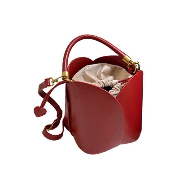 Red Bridal Petal Bucket Bag – Elegant Portable Wedding Purse - grabzbags.com