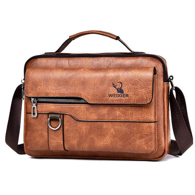 Popular Men’s Retro PU Leather Messenger Bag – One Shoulder Business Crossbody with Flap, Solid Travel Backpack - grabzbags.com
