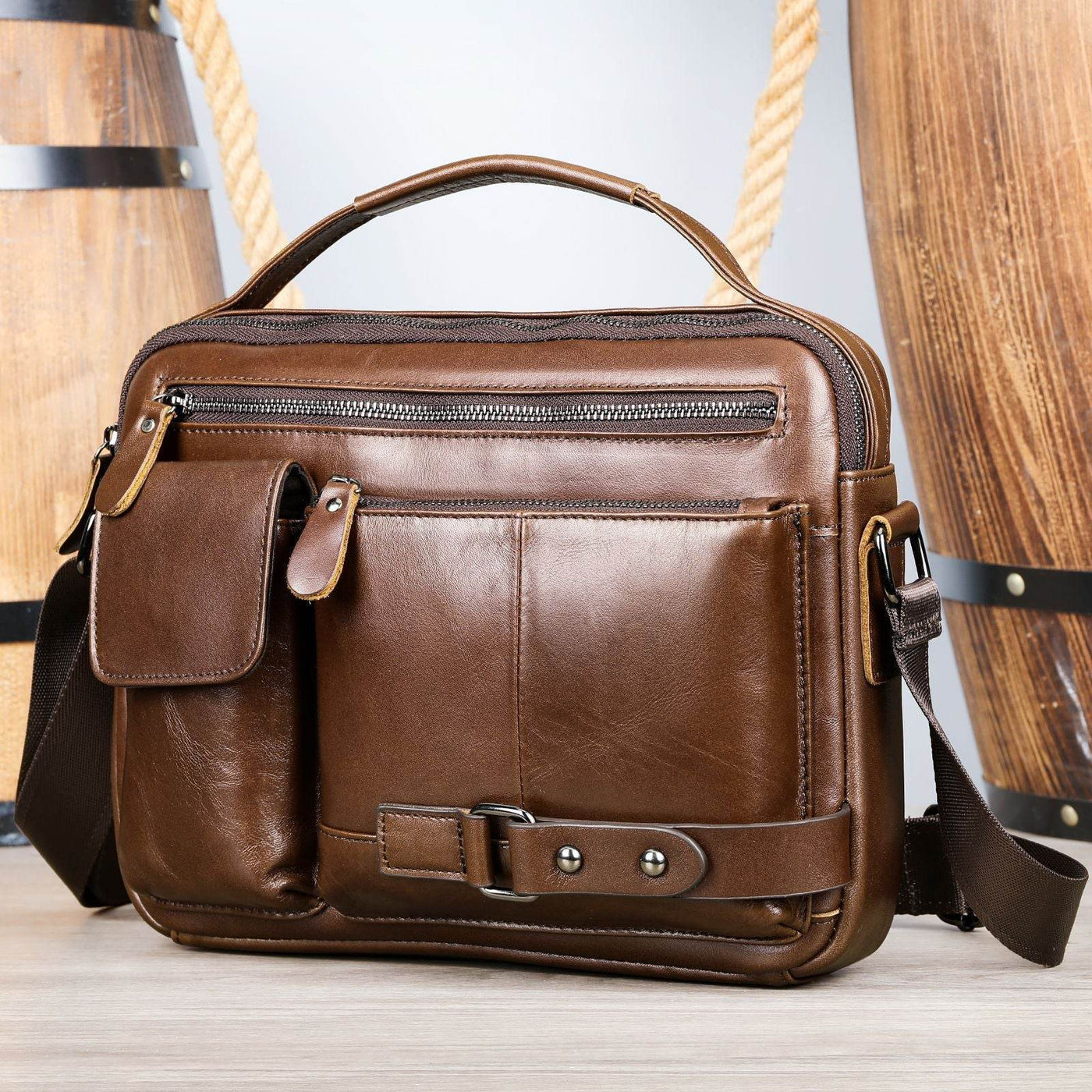 Men’s Premium Oil Wax Leather Messenger Bag – High-End Genuine Leather Crossbody - grabzbags.com