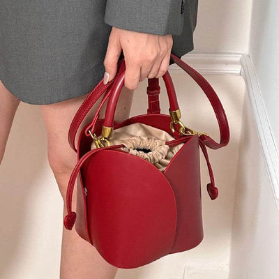 Red Bridal Petal Bucket Bag – Elegant Portable Wedding Purse - grabzbags.com