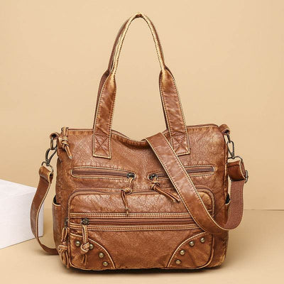 Women’s Retro Washed Leather Shoulder Bag – Stylish Minimalist & Lightweight Handbag - grabzbags.com