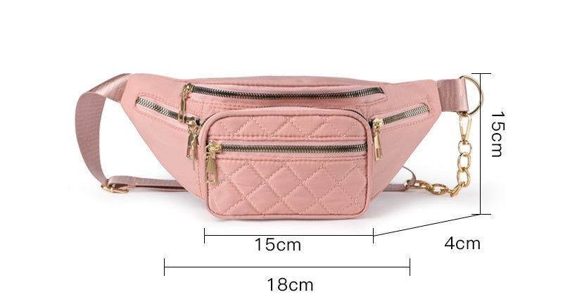 Slanted Diamond Embroidery Chain Shoulder Bag – Stylish Nylon Purse