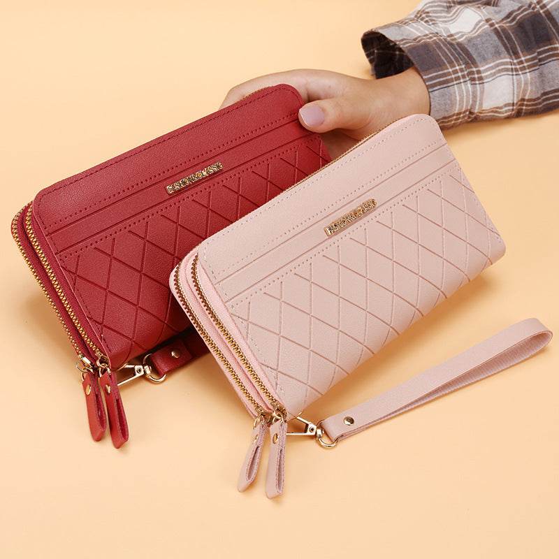 Women’s Long Wallet – Simple Double Zipper Design with Multiple Card Slots - grabzbags.com