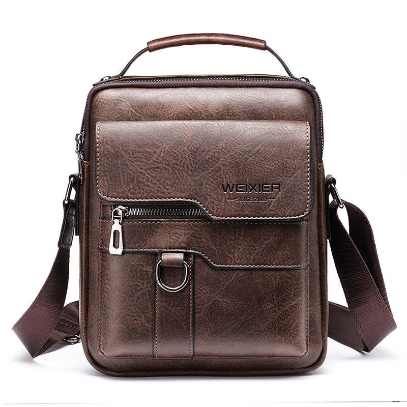 Popular Men’s Retro PU Leather Messenger Bag – One Shoulder Business Crossbody with Flap, Solid Travel Backpack - grabzbags.com