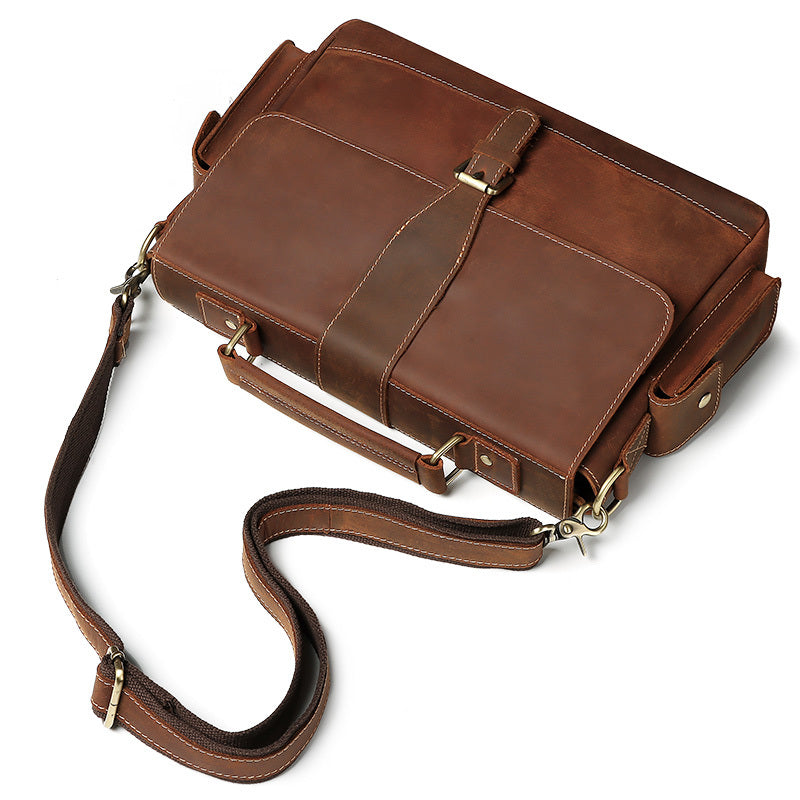 Men’s Italian Cow Leather Business Briefcase – Professional Office Laptop Bag, Brown