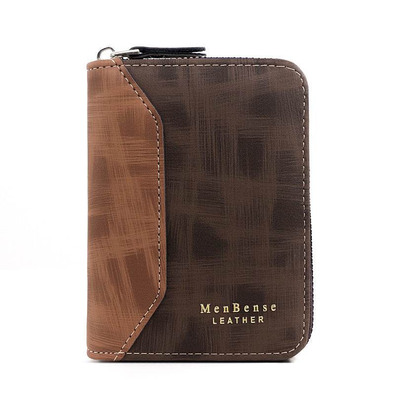 Men’s Frosted Leather Short Chain Wallet – Vertical Coin Purse & Card Holder - grabzbags.com
