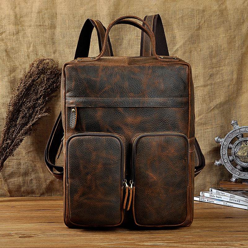 Youth Fashion Leather Shoulder Backpack – Top Layer Leather Casual Bag - grabzbags.com