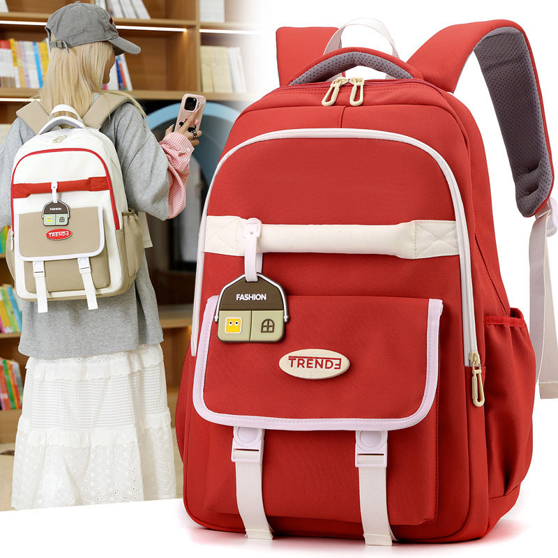 Trendy preppy-style girls backpack with macaron colors and contrast stitching. Lightweight nylon, breathable straps, perfect for grade 5–6 students.