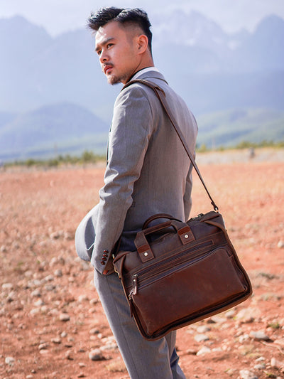 Men’s Vintage Leather Laptop Briefcase – Cowhide Crossbody Bag