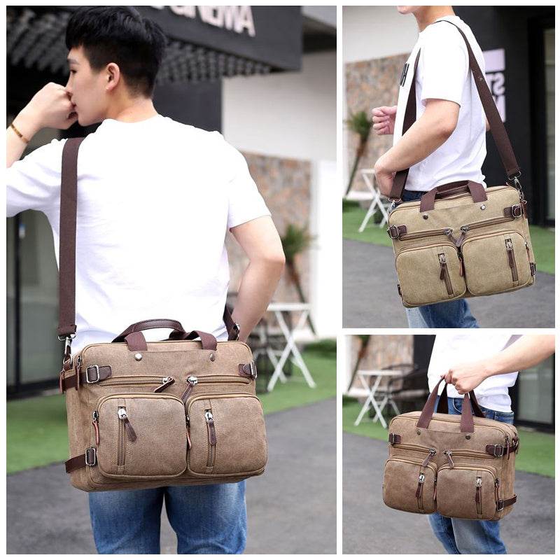 Men’s Casual Canvas Briefcase – Large-Capacity Handbag with Zipper Closure for Work & Travel - grabzbags.com