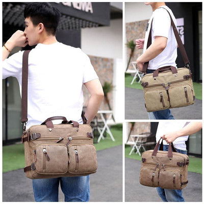 Men’s Casual Canvas Briefcase – Large-Capacity Handbag with Zipper Closure for Work & Travel - grabzbags.com