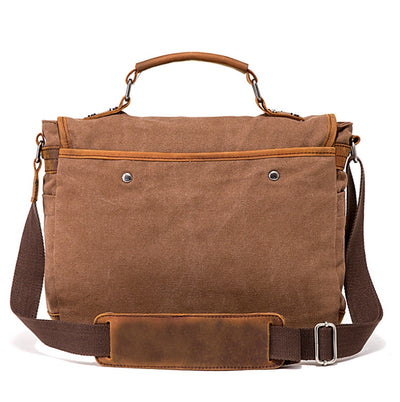 Horse Leather Retro Canvas Briefcase – Laptop Bag with Multiple Compartments, Crossbody & Shoulder Carry, Khaki/Black/Brown/Army Green