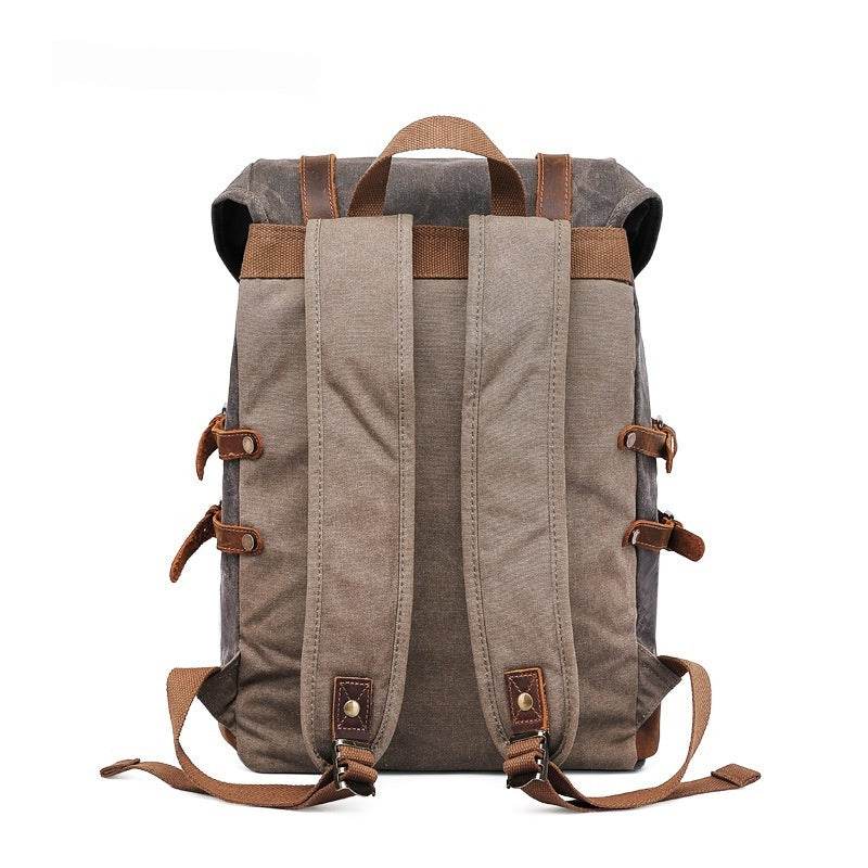 Retro Waxed Canvas & Crazy Horse Leather Backpack – Vintage Hiking & Casual Travel Bag - grabzbags.com