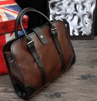Retro PU Leather One-Shoulder Briefcase – Medium Horizontal Square Men’s Handbag, 13-Inch Laptop Bag