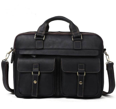 Men’s Genuine Leather Business Briefcase – Retro Cowhide Laptop Bag (Fits 15.6-Inch) with Crossbody Strap - grabzbags.com
