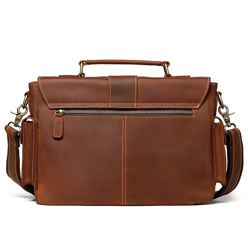 Men’s Italian Cow Leather Business Briefcase – Professional Office Laptop Bag, Brown