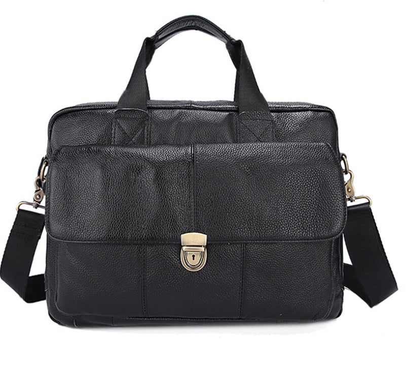 Men’s Genuine Leather Business Briefcase – Classic Cowhide Office Handbag for Work & Travel