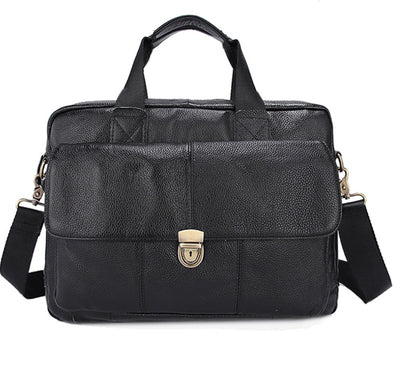 Men’s Genuine Leather Business Briefcase – Classic Cowhide Office Handbag for Work & Travel