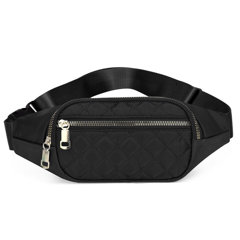 Trendy women’s nylon fanny pack with multiple pockets. Lightweight, durable crossbody waist bag perfect for running, hiking, cycling, and travel.