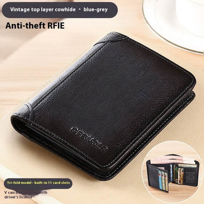 Genuine Leather Ultra-Thin Wallet – RFID Anti-Theft Cheng E Slim Card Holder for Men - grabzbags.com
