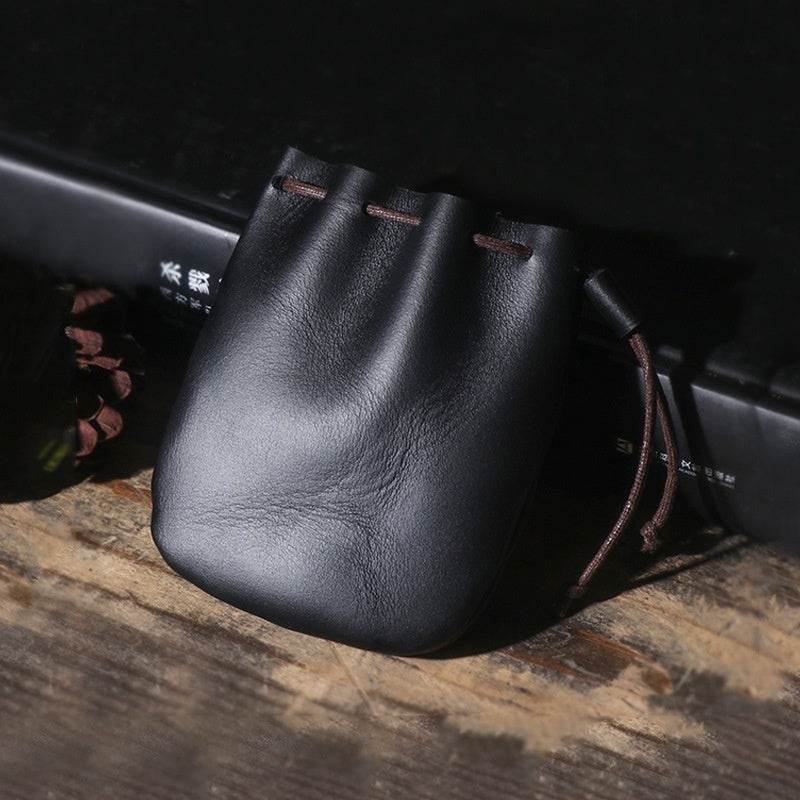 Vintage Cowhide Drawstring Wallet – Genuine Leather Pouch-Style Coin Purse - grabzbags.com