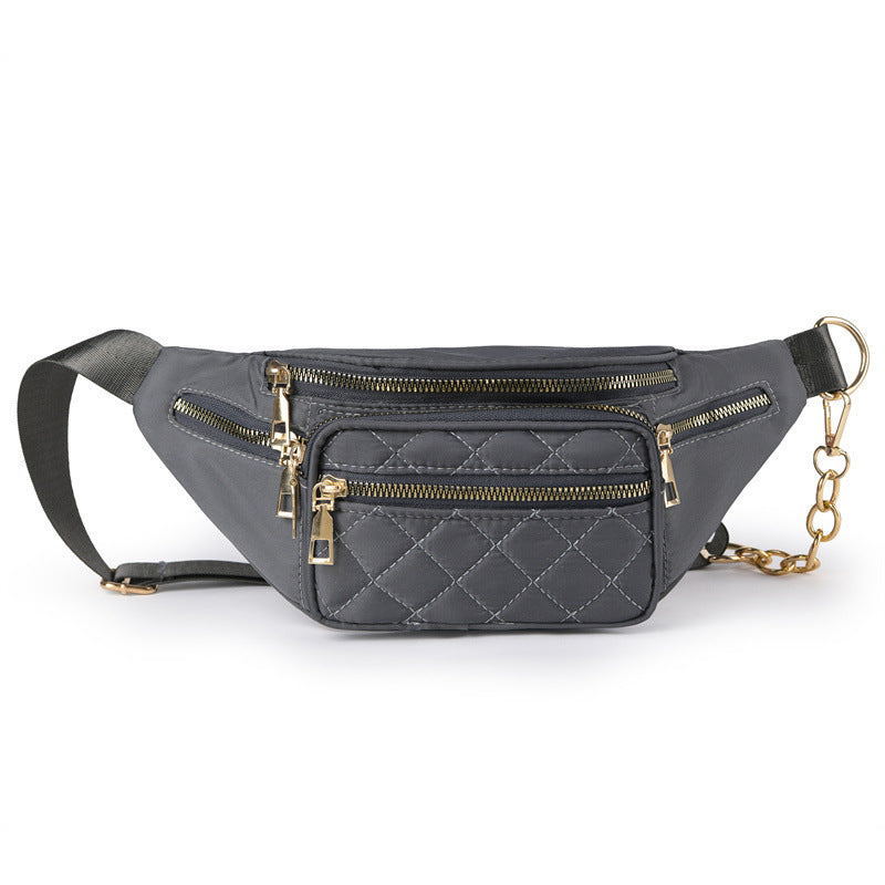 Slanted Diamond Embroidery Chain Shoulder Bag – Stylish Nylon Purse