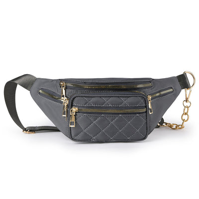 Slanted Diamond Embroidery Chain Shoulder Bag – Stylish Nylon Purse