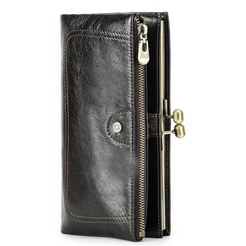 Black Angel Women's Wallet – Premium First Layer Cowhide Leather with Metal Accents - grabzbags.com