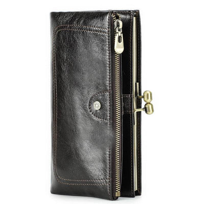 Black Angel Women's Wallet – Premium First Layer Cowhide Leather with Metal Accents - grabzbags.com