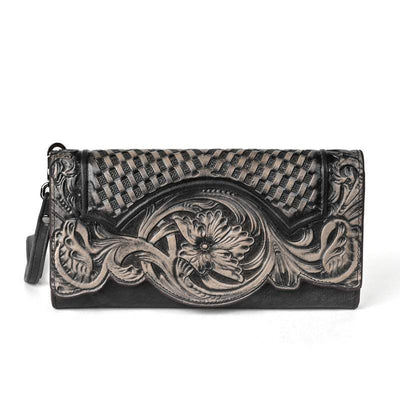 Premium Chinese Style Embossed Long Wallet – Top Grain Cowhide Leather Fashion Purse for Women - grabzbags.com