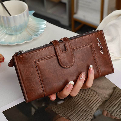 Women's Long PU Leather Wallet – Bifold Zipper Clutch Purse with Card Holder - grabzbags.com
