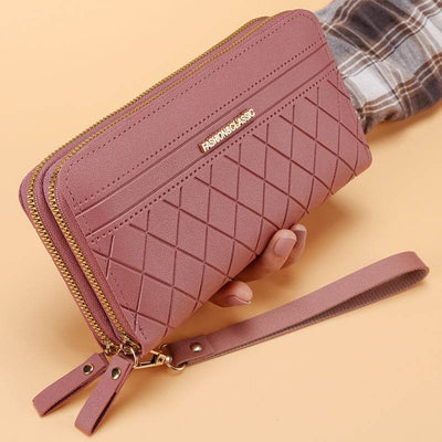 Women’s Long Wallet – Simple Double Zipper Design with Multiple Card Slots - grabzbags.com