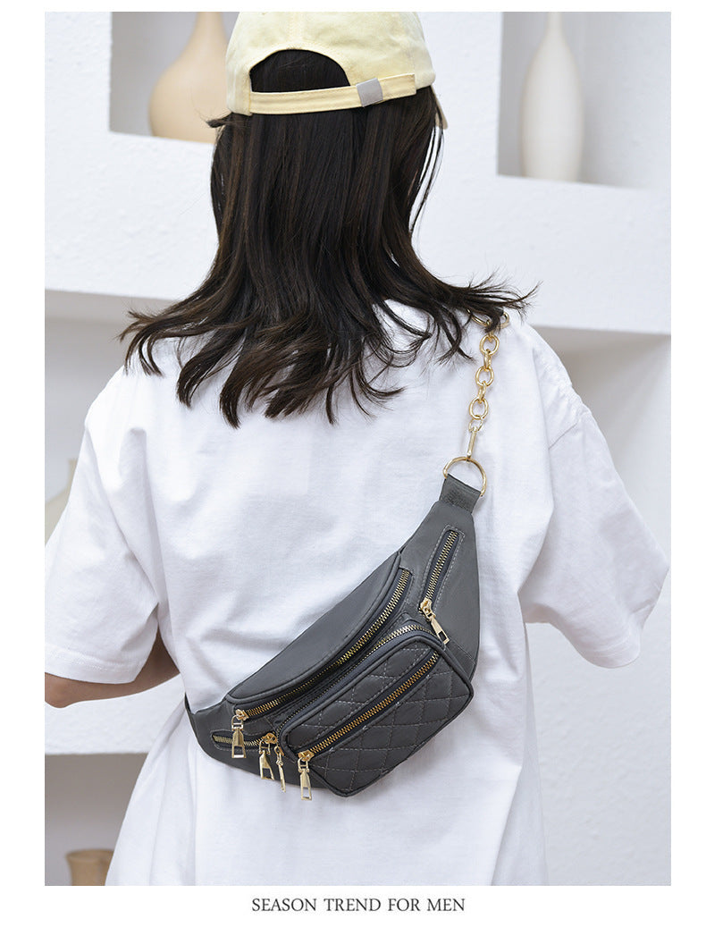 Slanted Diamond Embroidery Chain Shoulder Bag – Stylish Nylon Purse