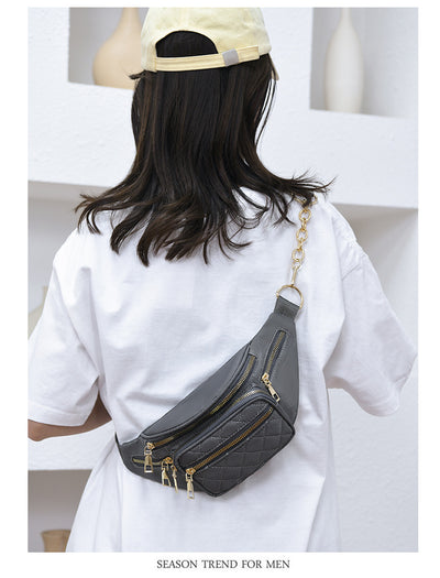 Slanted Diamond Embroidery Chain Shoulder Bag – Stylish Nylon Purse