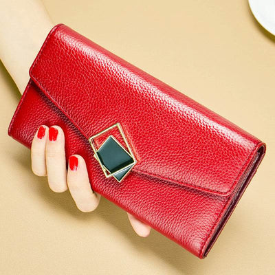 Elegant Women’s Long Genuine Leather Wallet – Large-Capacity Zipper Clutch Purse - grabzbags.com